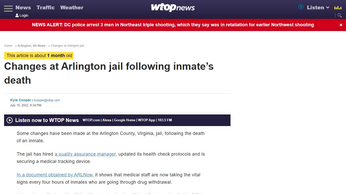 Changes at Arlington jail following inmate’s death | WTOP News