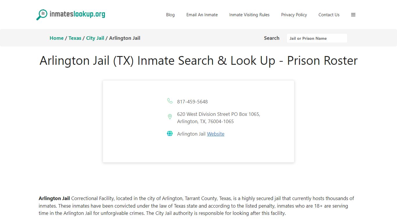 Arlington Jail (TX) Inmate Search & Look Up - Prison Roster