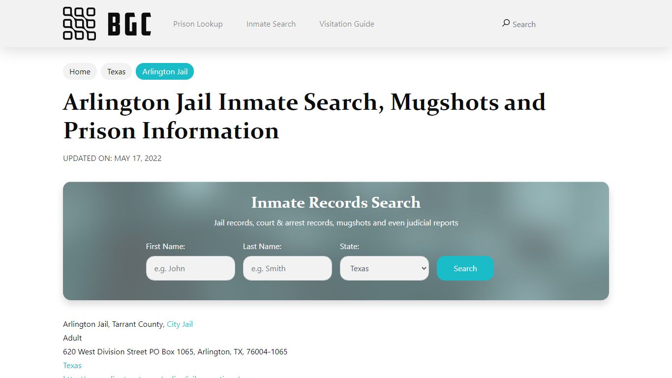 Arlington Jail Inmate Search, Mugshots and Prison Information